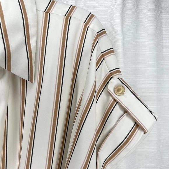 ZARA NWT Striped Ecru Draped Wrap Dress Midi Length Business Casual Size XL - Picture 8 of 13